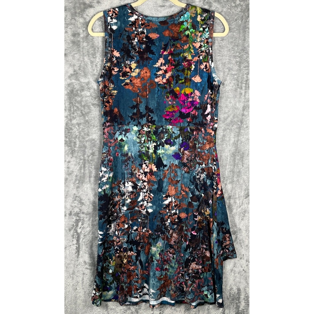 Peruvian Connection Dress Womens M Teal Floral Very Good Sleeveless Tiered Hem - Picture 4 of 9